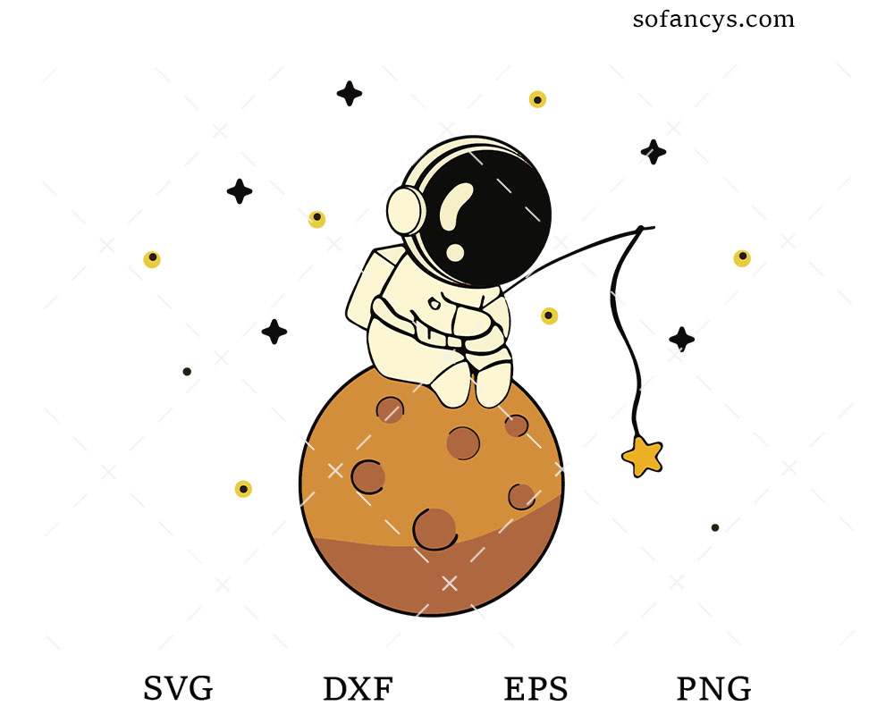 Astronauts Fishing The Stars SVG DXF EPS PNG Cut Files
