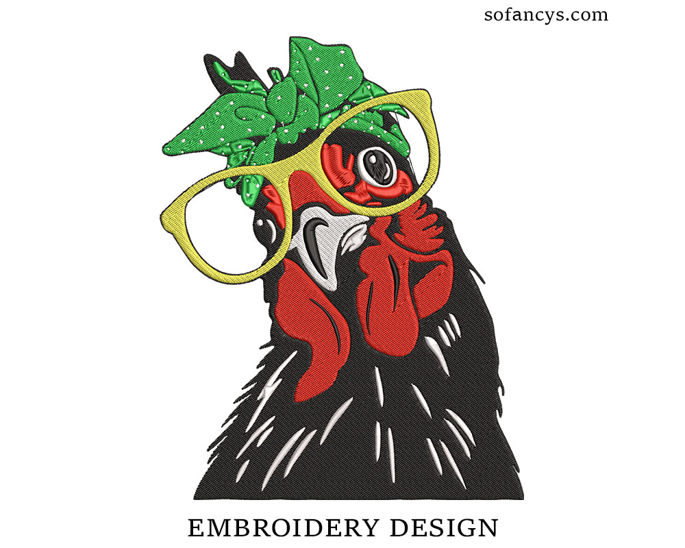 Chicken With Glasses Embroidery Design