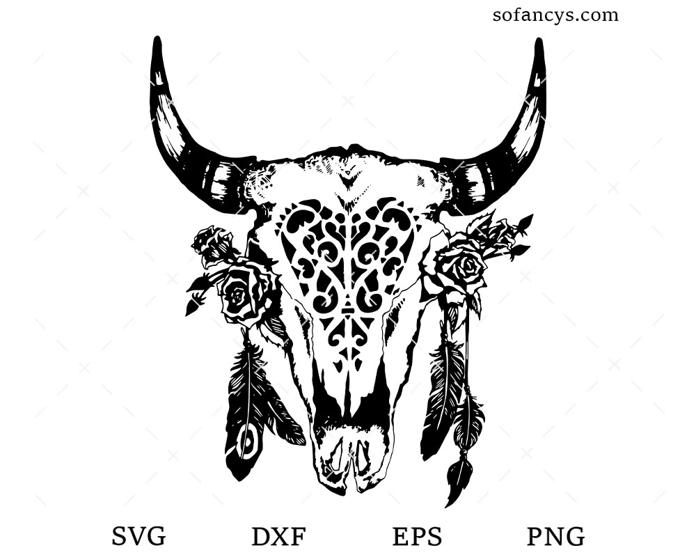 Cow Skull With Roses SVG