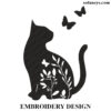 Floral Cat Embroidery Design
