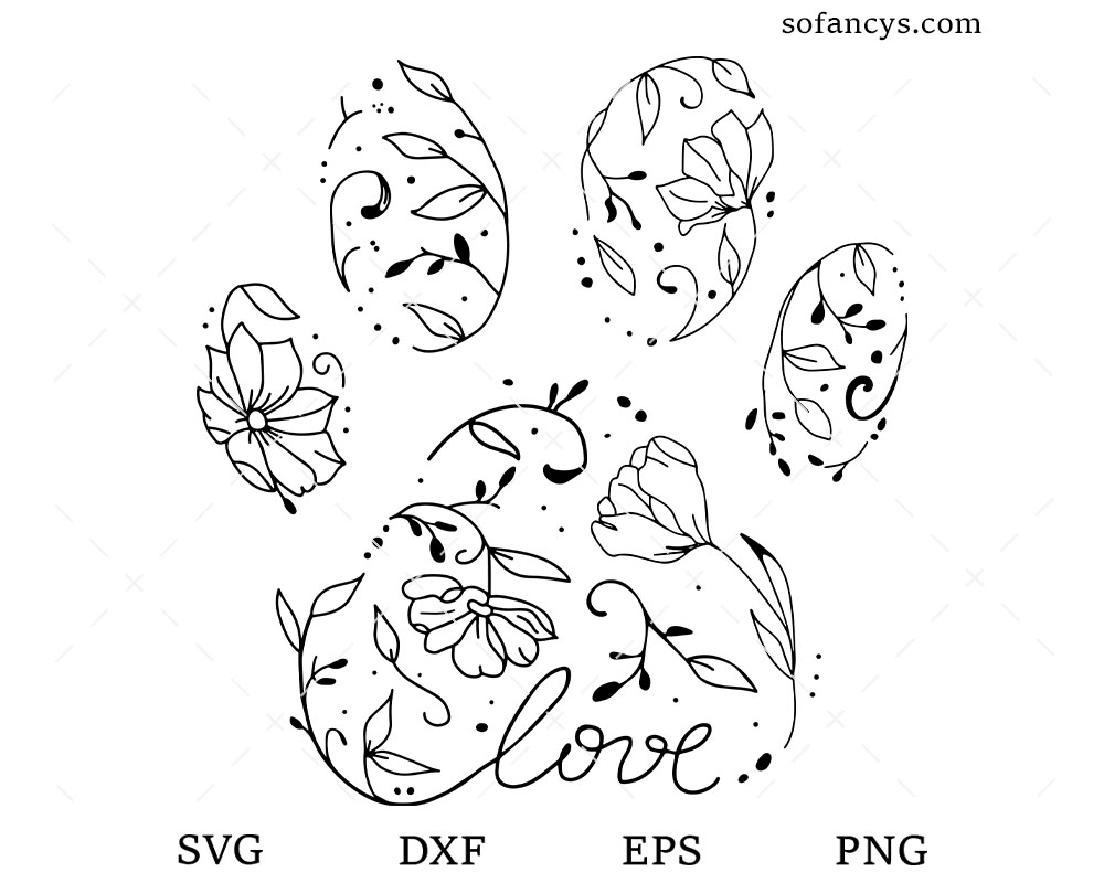 Floral Dog Paw SVG DXF EPS PNG Cut Files