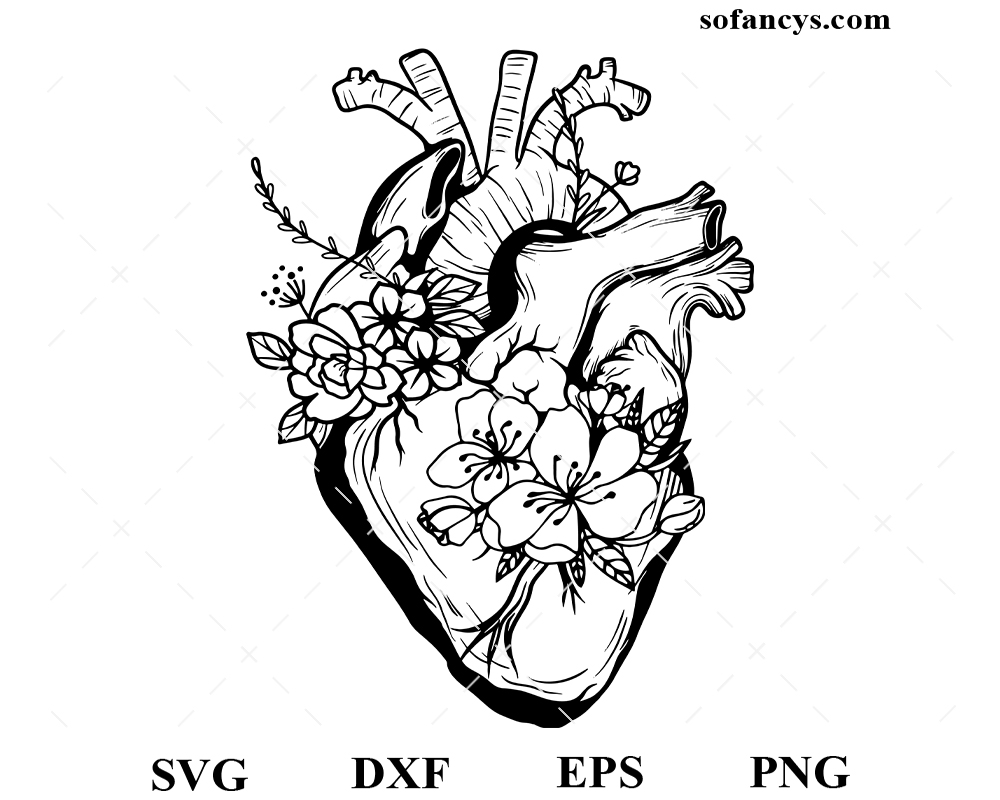 Floral Heart Anatomy SVG DXF EPS PNG Cut Files