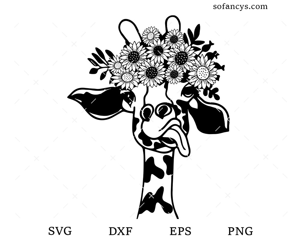 Giraffe With Flower SVG