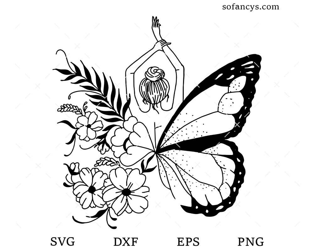 Girl Butterfly With Flowers SVG DXF EPS PNG Cut Files
