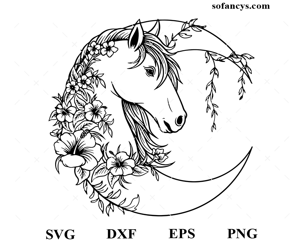 Moon Horse Flowers SVG