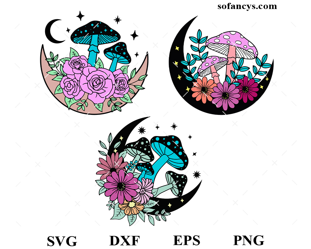 Mystical Moon Mushroom SVG DXF EPS PNG Cut Files