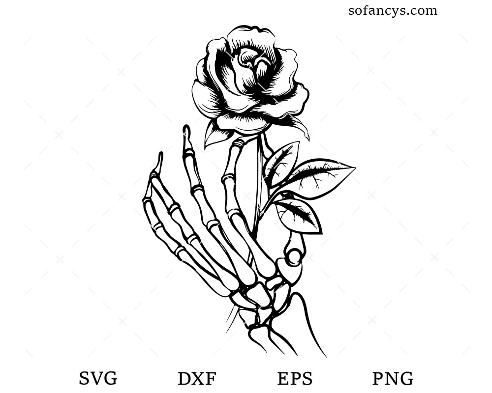 Skeleton Hand With Rose SVG DXF EPS PNG Cut Files