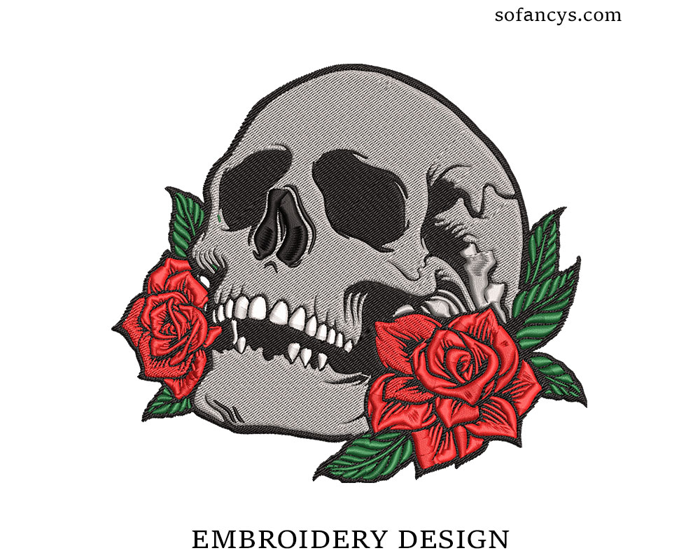 Skull With Roses Embroidery Design