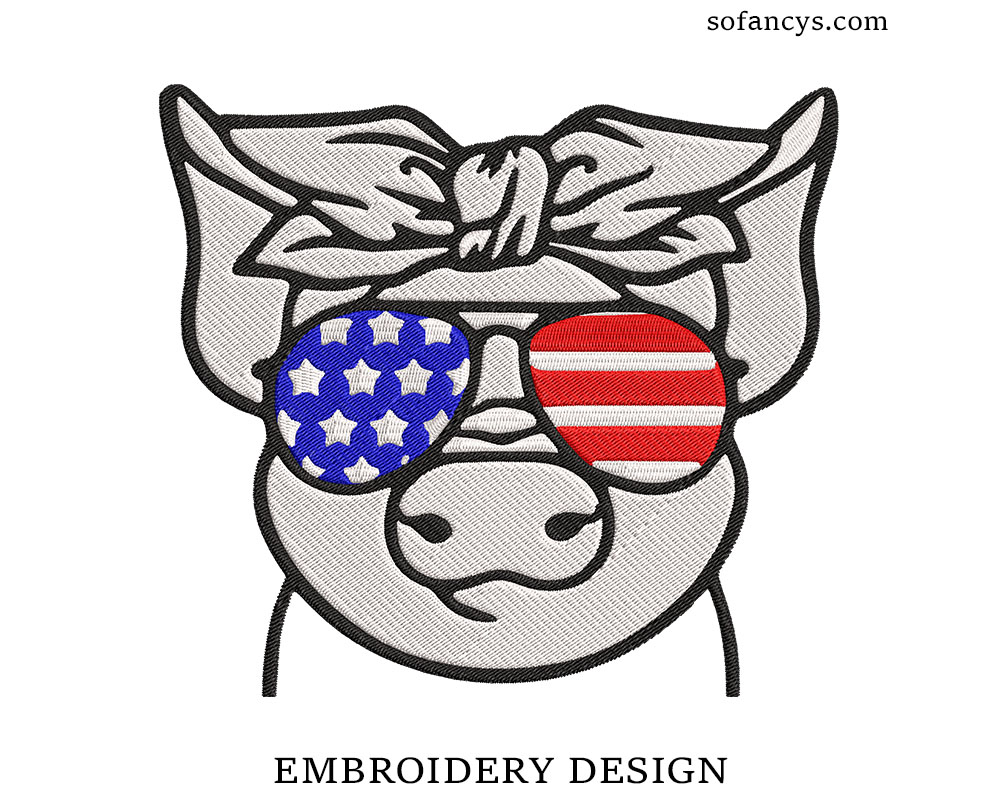 July 4th Pig Embroidery Design