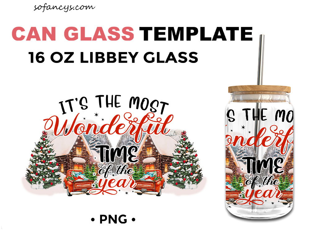 Christmas It’s The Most Wonderful Time Of The Year 16oz Libbey Glass Can Wrap