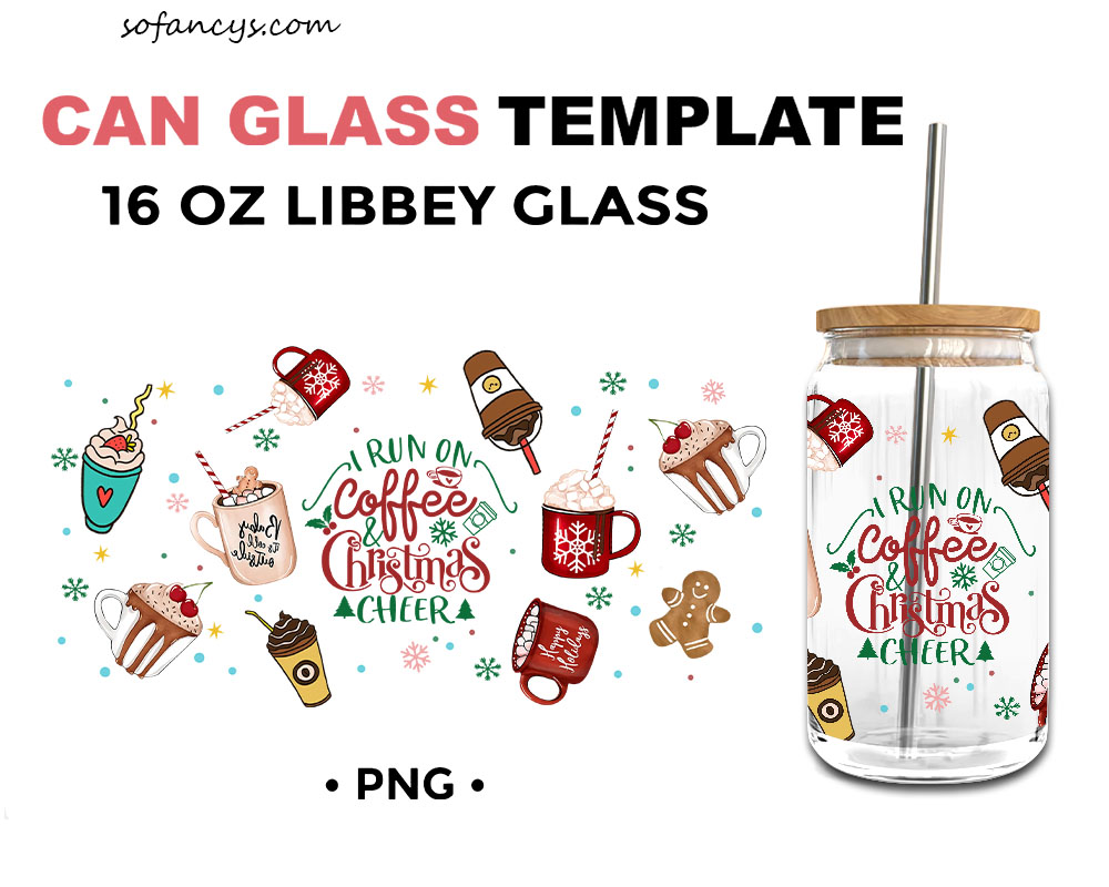 Coffee And Christmas Cheer 16oz Libbey Glass Can Wrap