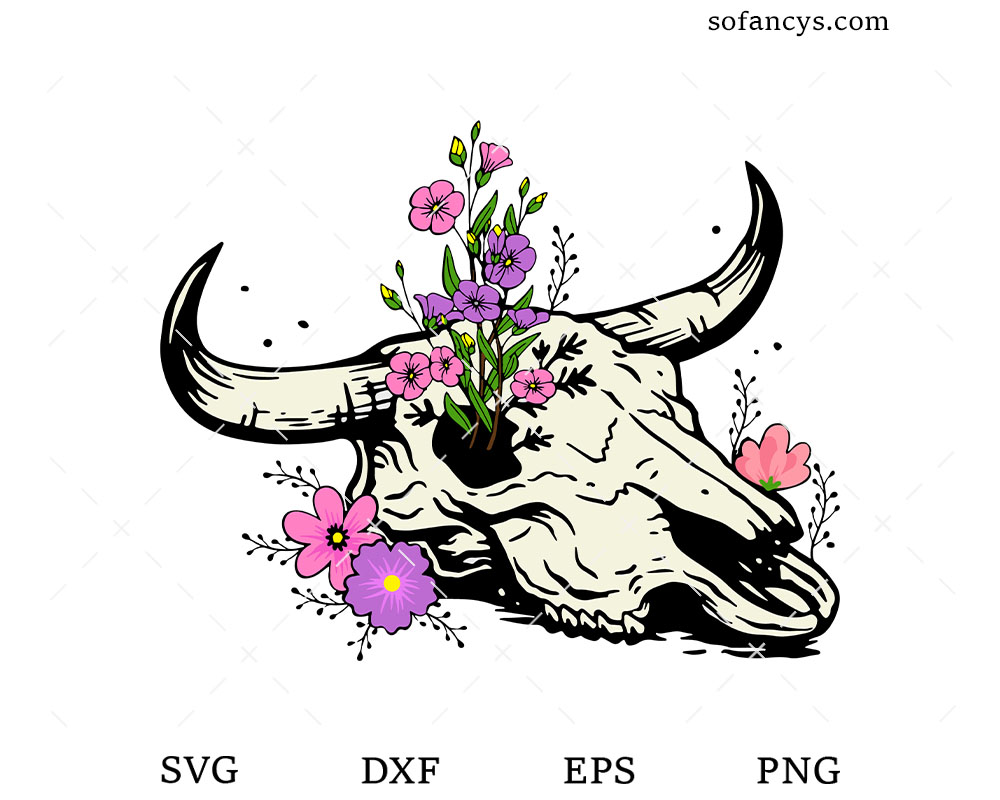 Cow Skull Growing Flowers SVG DXF EPS PNG Cut Files
