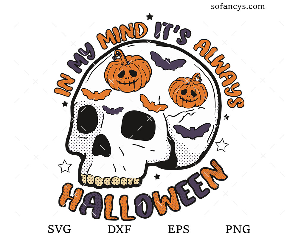 Halloween Skull SVG, Retro Pumpkin SVG