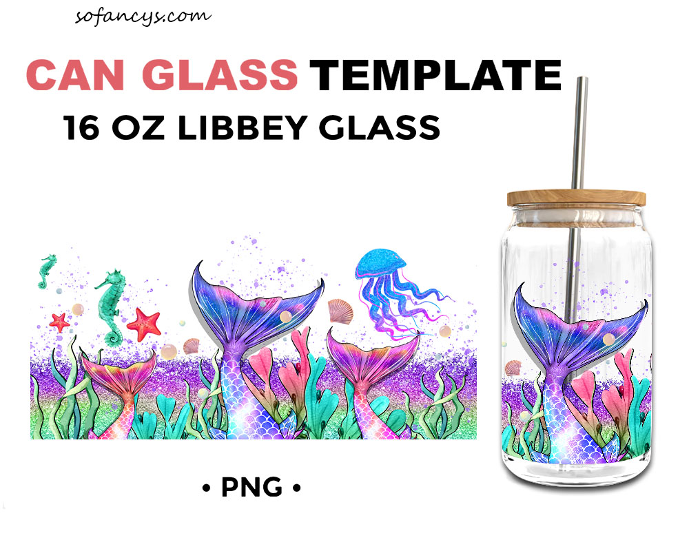 Mermaid With Ocean 16oz Libbey Glass Can Wrap