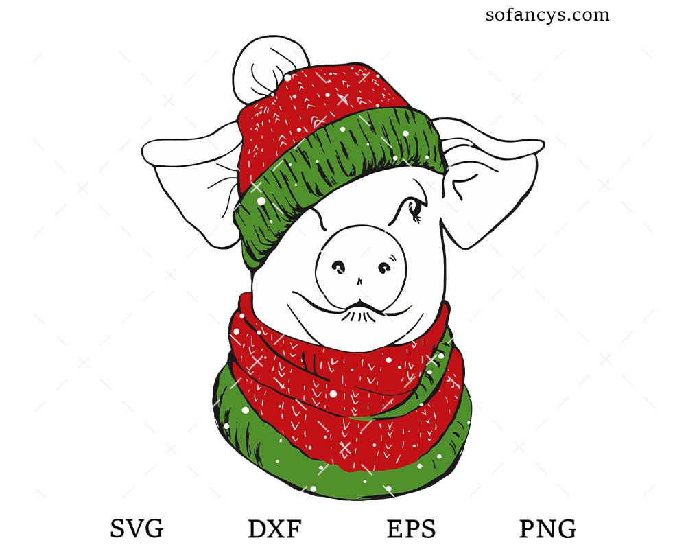 Pig In Winter Hat and Scarf SVG DXF EPS PNG Cut Files